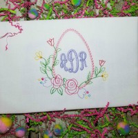 Vintage Easter Egg with Flowers Monogram Machine Embroidery Design